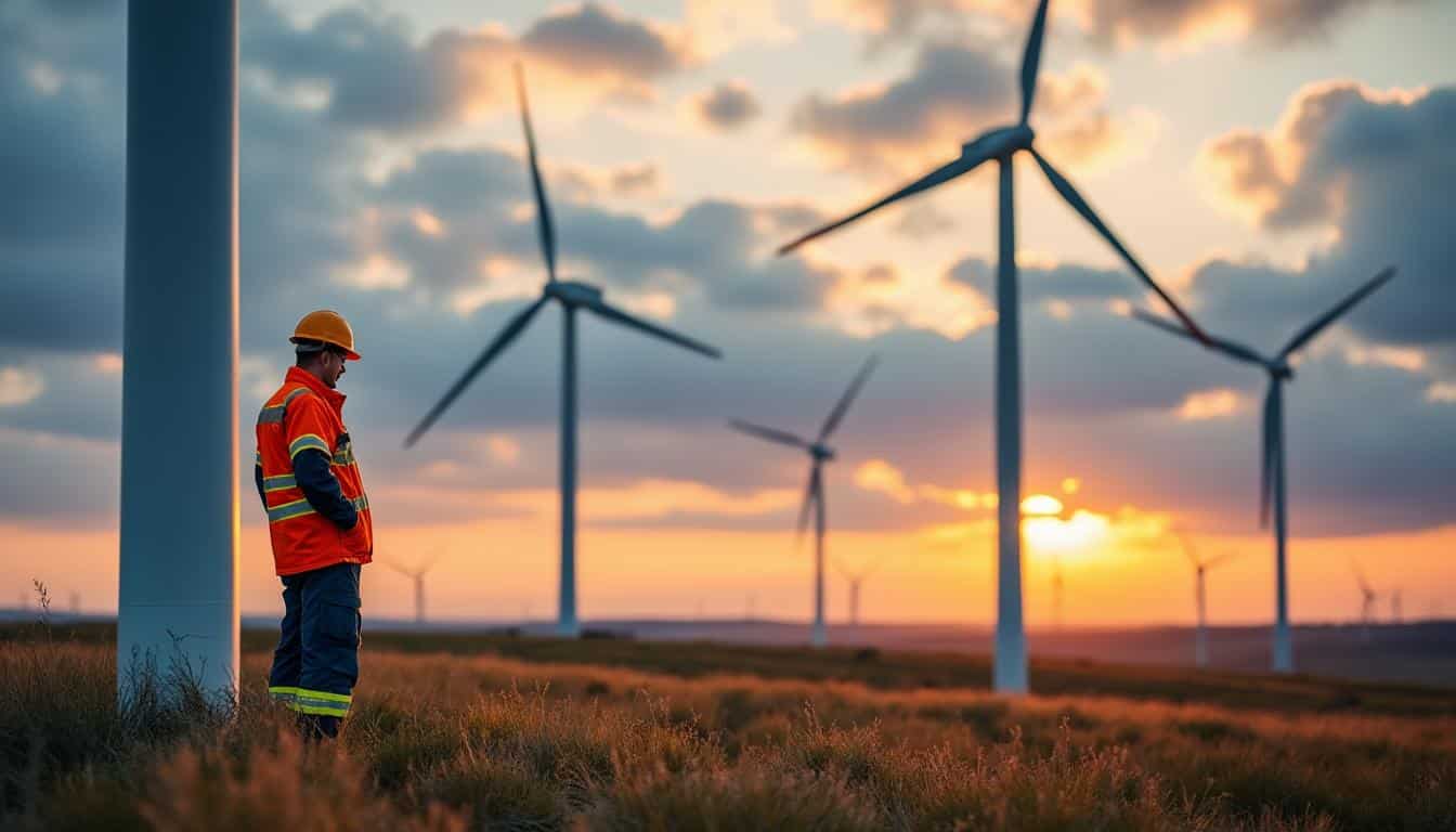 Illustration: Définition de l’énergie éolienne et du principe pour produire de l’électricité avec le vent