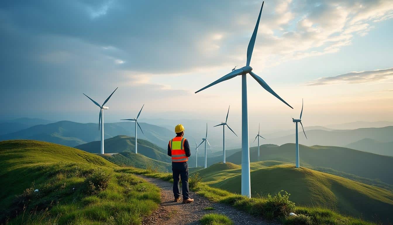 Illustration: Fonctionnement d’une éolienne pour produire de l’électricité avec le vent