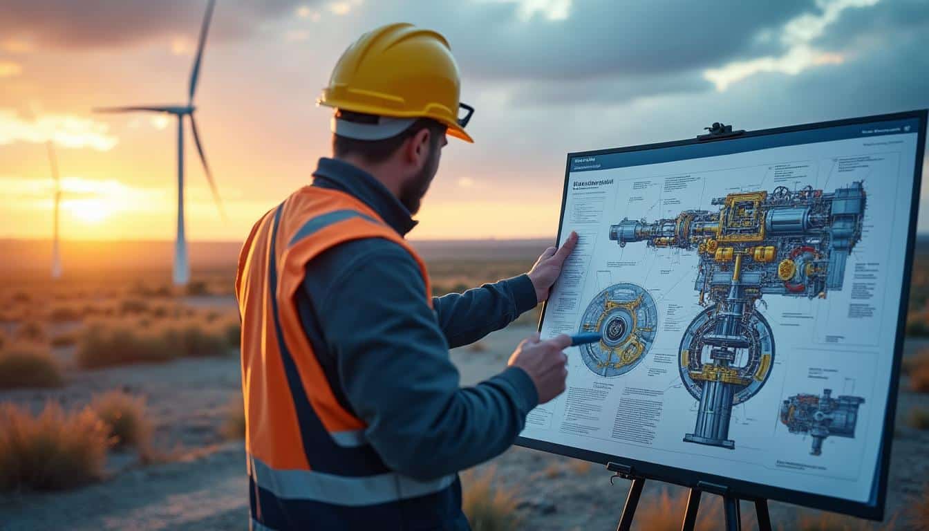 Illustration: Présentation du schéma d’une éolienne et lecture pédagogique de ses composants